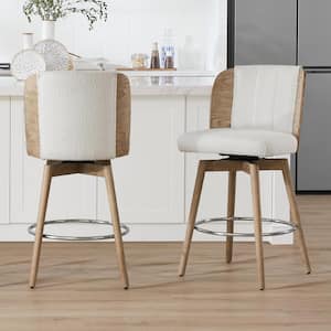 Lysander 26.4 in. Cream Swivel Counter Height Bar Stool with Fabric Seat, Bentwood Back and Wood Frame (Set of 2)