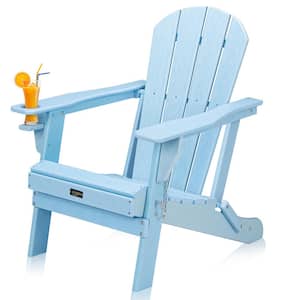 Classic Blue Folding HDPE Plastic Adirondack Chair with Cup Holder