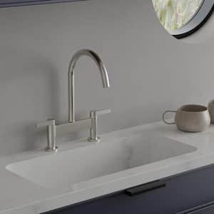 Modern Double Handle 2 Holes Deck Mount Bridge Kitchen Faucet With 360-Degree Swivel Spout Sink Faucet in Brushed Nickel