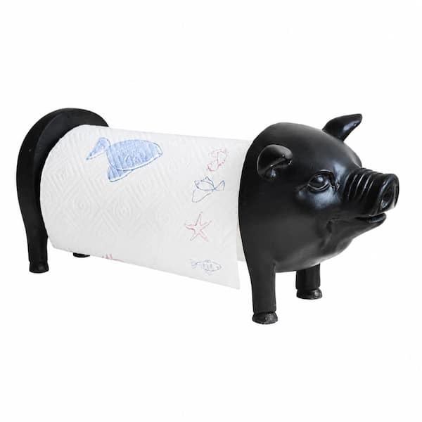 Black Pig Shaped Farmhouse Paper Towel Holder 14.5 x 6.6 x 3 in Rustic Kitchen Decorative Stand Holder