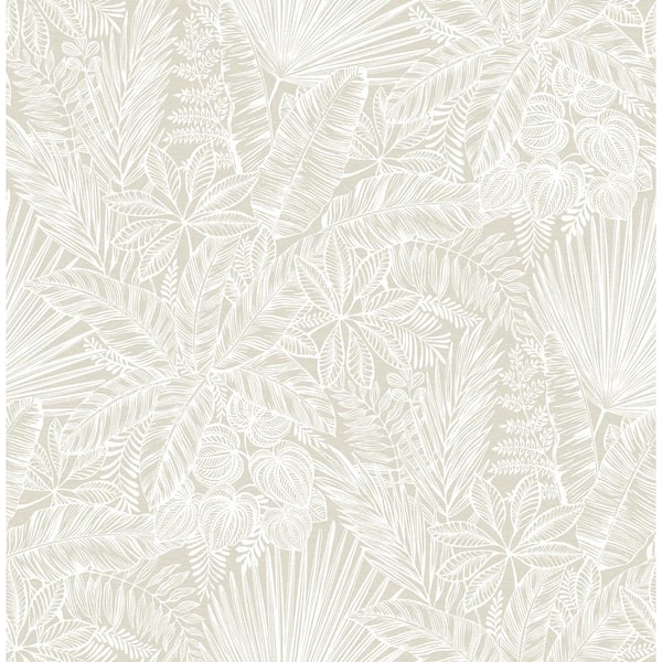 A-Street Prints Vita White Off-White Botanical Matte Non Woven Wallpaper Sample