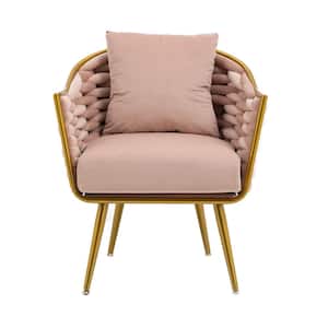 Modern Upholstered Pink Velvet Accent Arm Chair with Removable Cushion and Pillow