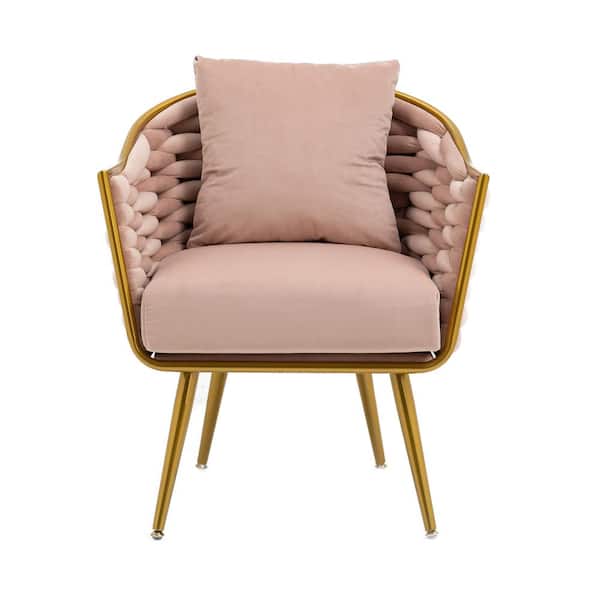 HOMEFUN Modern Upholstered Pink Velvet Accent Arm Chair with Removable Cushion and Pillow