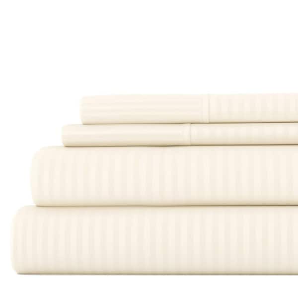 Becky Cameron 4-Piece Ivory Striped Microfiber Full Sheet Set