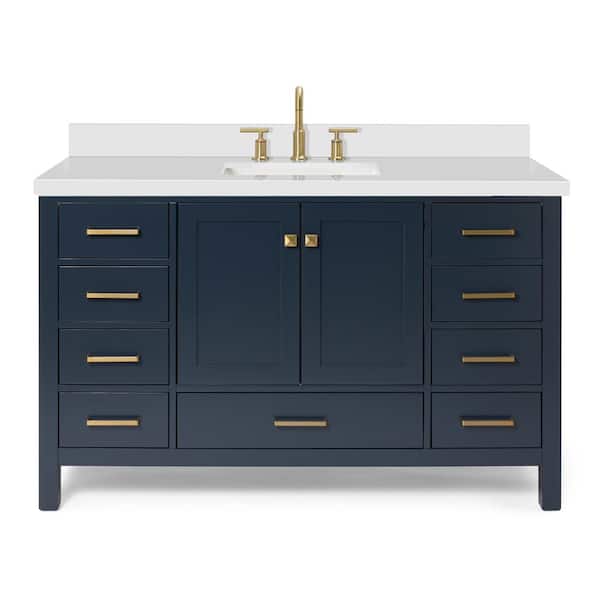 Cambridge 55 in. W x 22 in. D x 36 in. H Bath Vanity in Midnight Blue with Pure White Quartz Top