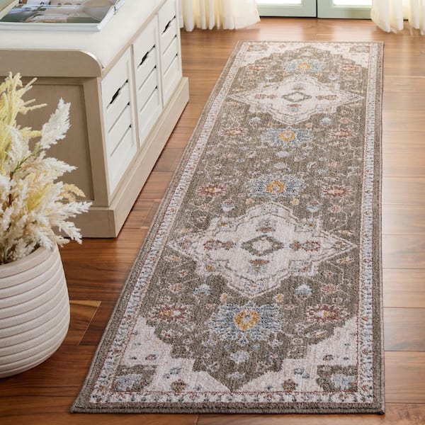 Vintage Rosewood 2 ft. x 8 ft. Green/Ivory Medallion Runner Rug