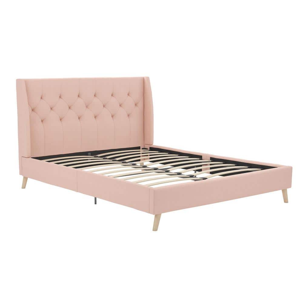 Elegant Gray Linen Upholstered Queen Platform Bed with Tufted Headboard