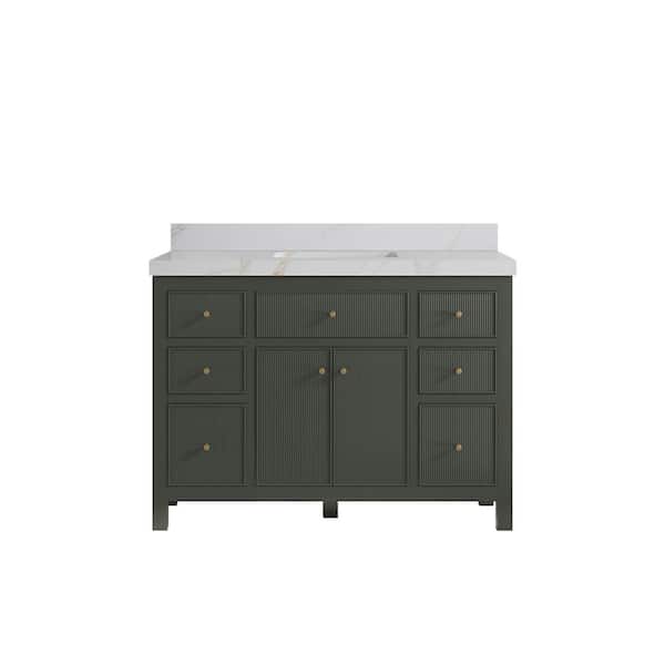 Sonoma 48 in. W x 22 in. D x 36 in. H Single Sink Bath Vanity in Pewter Green with 2 in. Calacatta Sienna Quartz Top