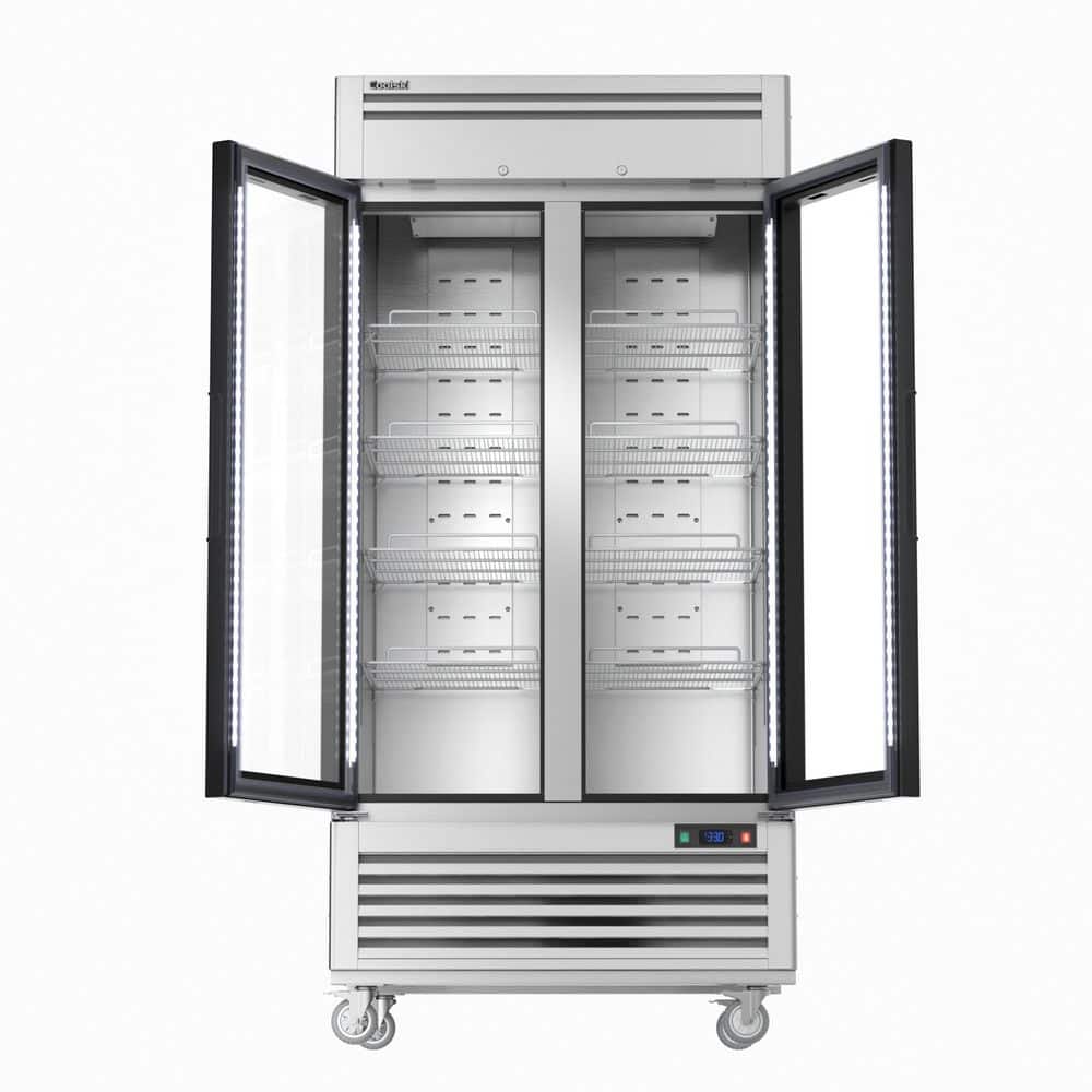 40 in. 33.5 cu. ft. Commercial Display Refrigerator Merchandiser Beverage Cooler 2 Glass Door in Stainless Steel