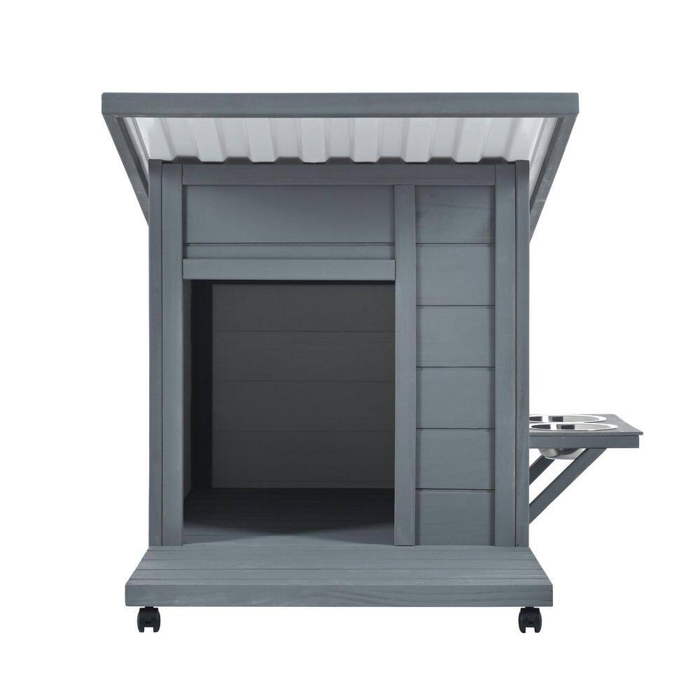 Outdoor Dog House with Food Bowl/4 Swivel Wheels for Small to Medium Dog in Grey price history on PriceWatchPro