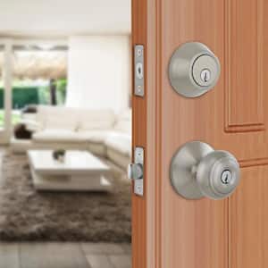 Hartford Satin Nickel Entry Knob and Double Cylinder Deadbolt Combo Pack