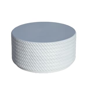 Chest White Concrete Round Outdoor Coffee Table, End Table