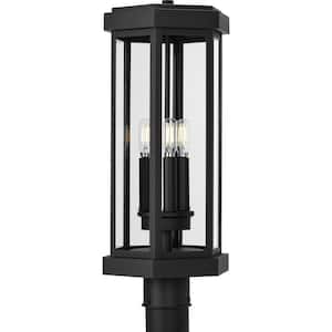 3-Light Textured Black Ramsey Steel Hardwired Outdoor Weather Resistant Post Light with No Bulbs Included
