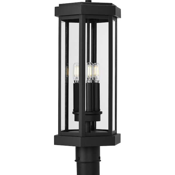 Progress Lighting 3-Light Textured Black Ramsey Steel Hardwired Outdoor Weather Resistant Post Light with No Bulbs Included