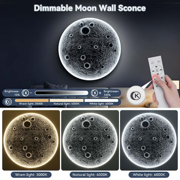 32 in. x 32 in. Gray Metal Work Realistic Resin Moon with Dimmable