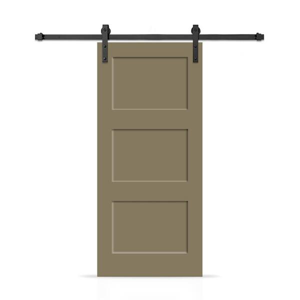 CALHOME 30 in. x 84 in. 3 Panel Shaker Hollow Core Olive Green Painted Composite Interior Sliding Barn Door with Hardware Kit