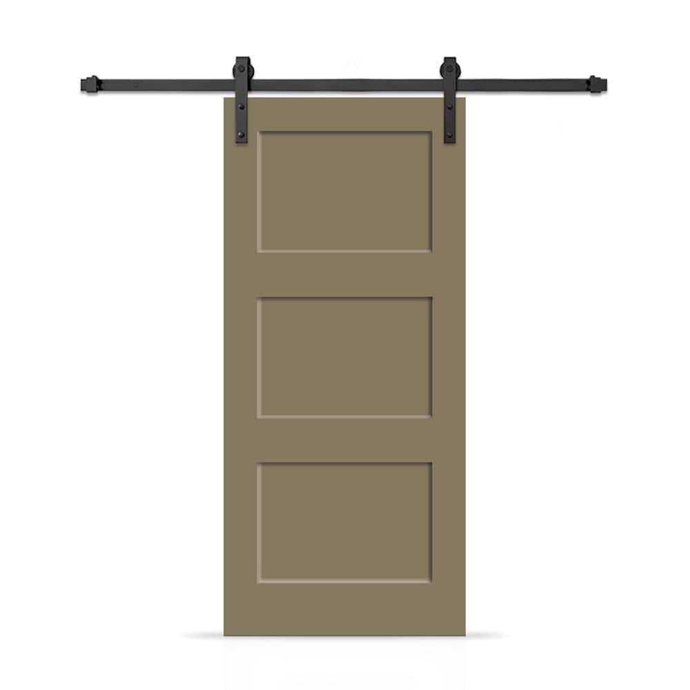 32 in. x 84 in. 3 Panel Shaker Hollow Core Olive Green Painted Composite Interior Sliding Barn Door with Hardware Kit price history on PriceWatchPro