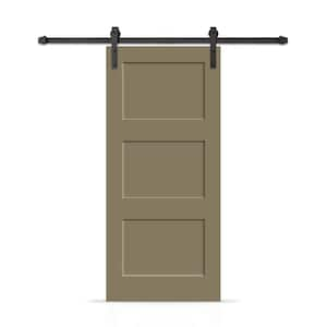 36 in. x 84 in. 3 Panel Shaker Hollow Core Olive Green Painted Composite Interior Sliding Barn Door with Hardware Kit