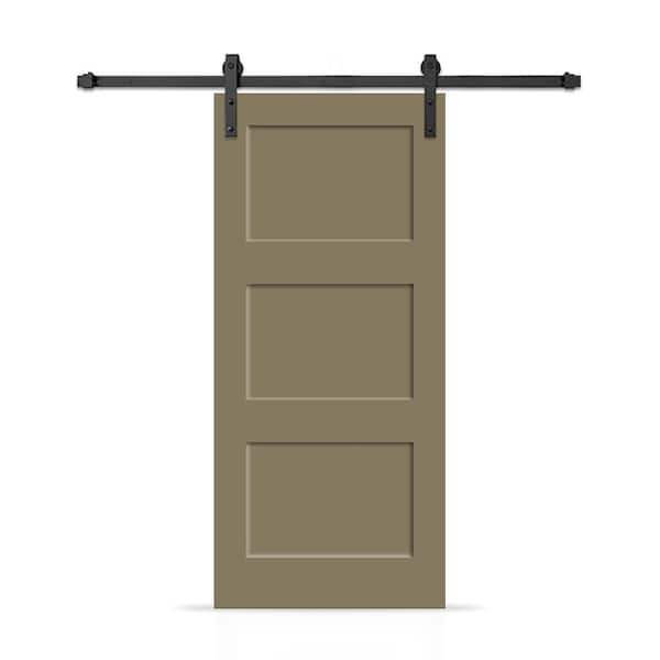 CALHOME 30 in. x 96 in. 3 Panel Shaker Hollow Core Olive Green Painted Composite Interior Sliding Barn Door with Hardware Kit