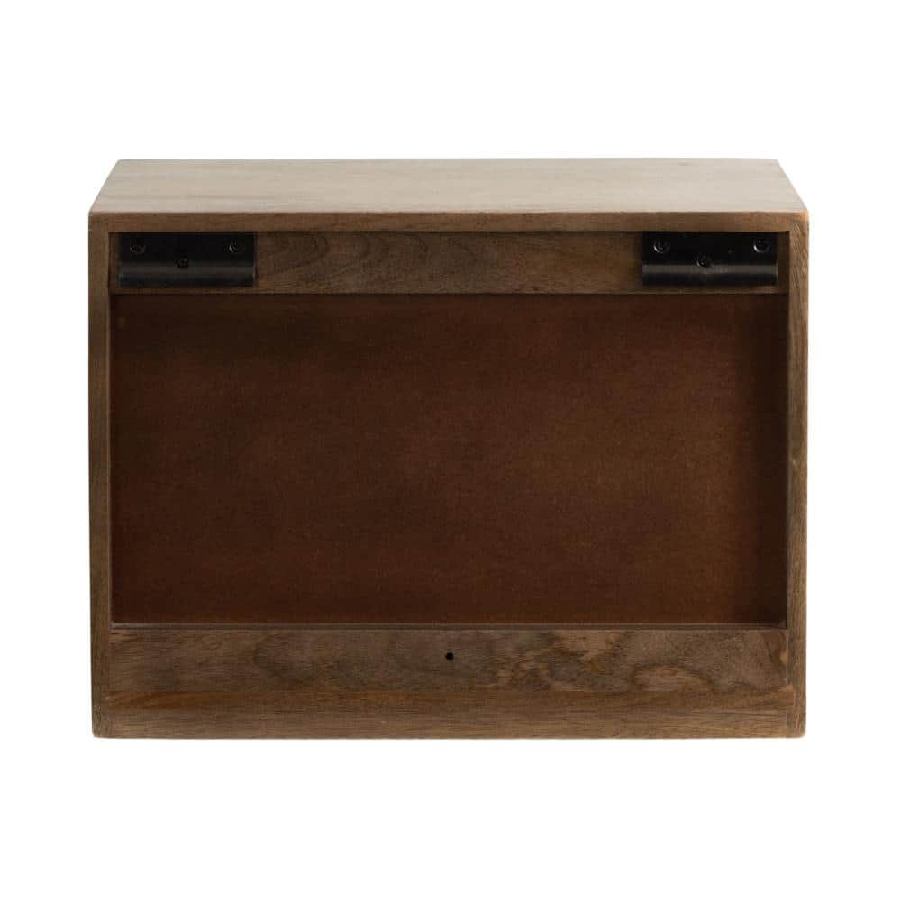 Natural Mango Wood Floating Side Table with Slatted Door