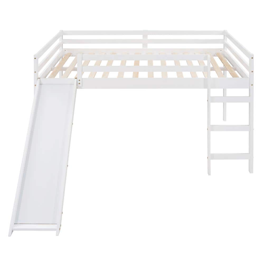 ANBAZAR White Full Size Low House Loft Bed with Convertible Slide and ...