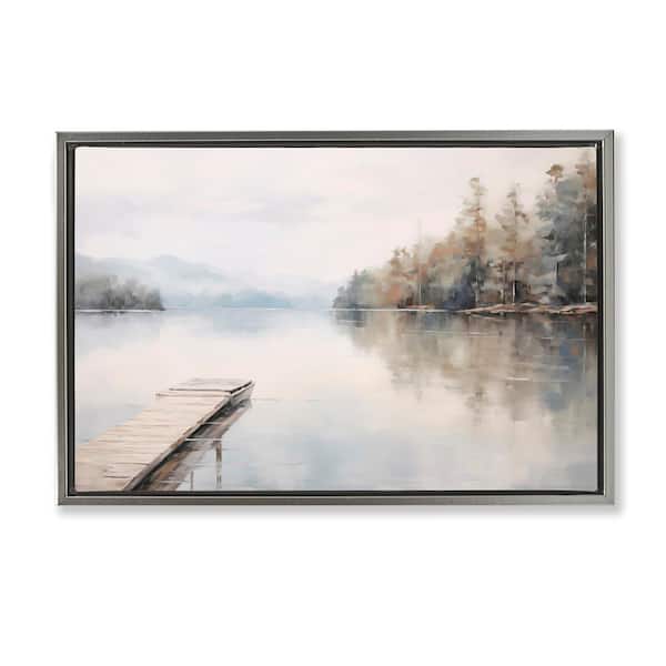 Stupell Industries Old Lake Dock View by Arlington Prints Gray Floater Frame Nature Graphic Art Print 17 in. x 25 in.