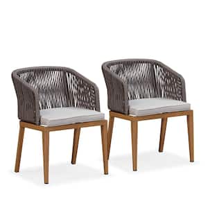 Outdoor Patio Wicker Dining Chairs with Cushions Aluminum Frame Teak-Finish dining chairs in Gray(Set of 2)