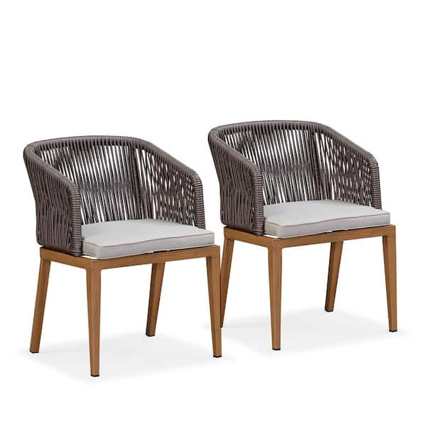 PURPLE LEAF Outdoor Patio Wicker Dining Chairs with Cushions Aluminum Frame Teak-Finish dining chairs in Gray(Set of 2)