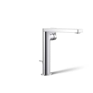 Composed Single-Hole Single-Handle Tall Vessel Bathroom Faucet with Lever Handle and Drain in Polished Chrome