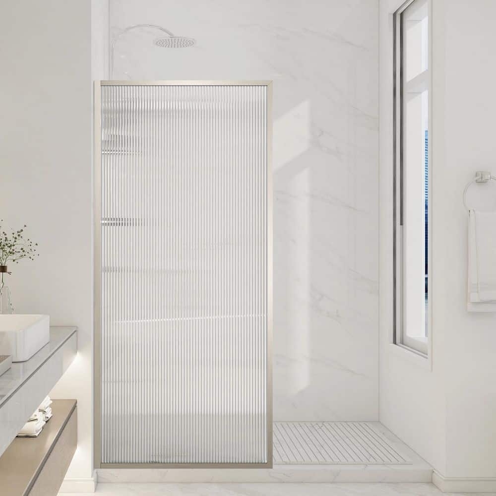 "Welle 34 in. W x 74 in. H Fixed Framed Shower Door in Brushed Nickel Finish with 5/16"" (8mm) Tempered Fluted Glass" price history on PriceWatchPro
