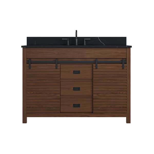 Harris 49 in. Single Sink Freestanding Brown Bath Vanity with Black Sintered Stone Top and Backsplash Assembled