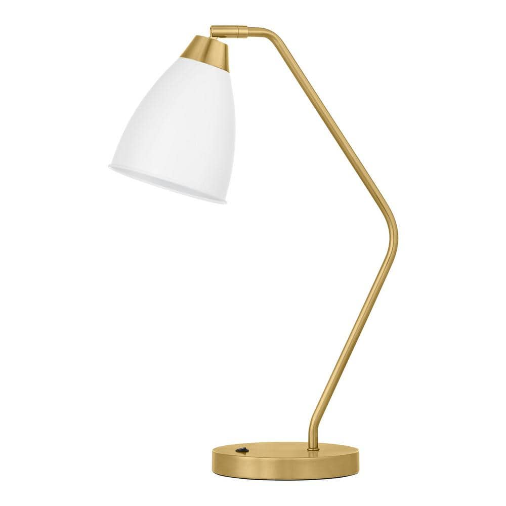 Cagney 21 in. 1-Light Gold and White Table Lamp with Adjustable Metal Shade -  Hampton Bay, RS2204233