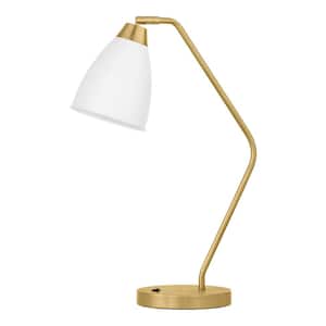 Cagney 21 in. 1-Light Gold and White Table Lamp with Adjustable Metal Shade