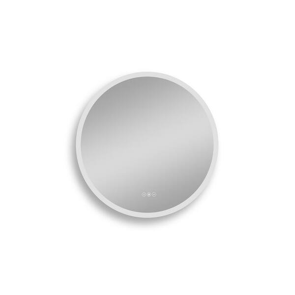 FUNKOL 24 in. W x 24 in. H Silver Round Acrylic Framed LED Lighted Wall Bathroom Vanity Mirror For Bathroom Bedroom