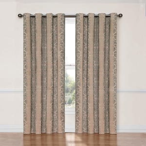 Nadya Damask Thermalayer Linen Damask Pattern Polyester 52 in. W x 63 in. L Blackout Single Grommet Curtain Panel