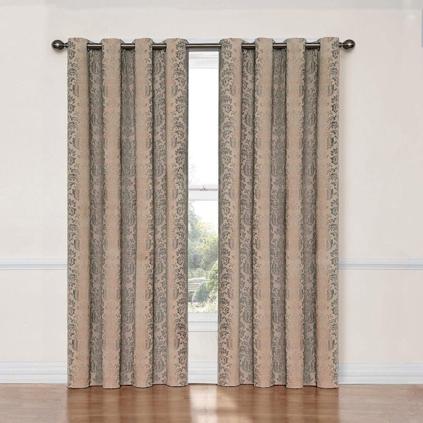 Eclipse Nadya Damask Thermalayer Linen Damask Pattern Polyester 52 in. W x 63 in. L Blackout Single Grommet Curtain Panel