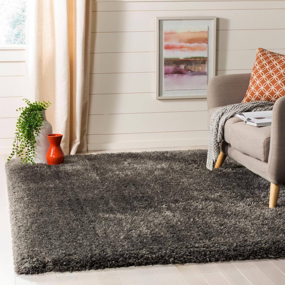 Charcoal Gray 8' x 10' Wool and Synthetic Shag Rug