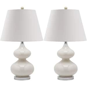 Eva 24 in. White Double Gourd Glass Table Lamp with Off-White Shade (Set of 2)