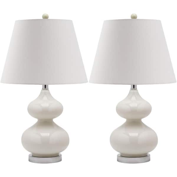 SAFAVIEH Eva 24 in. White Double Gourd Glass Table Lamp with Off-White Shade (Set of 2)