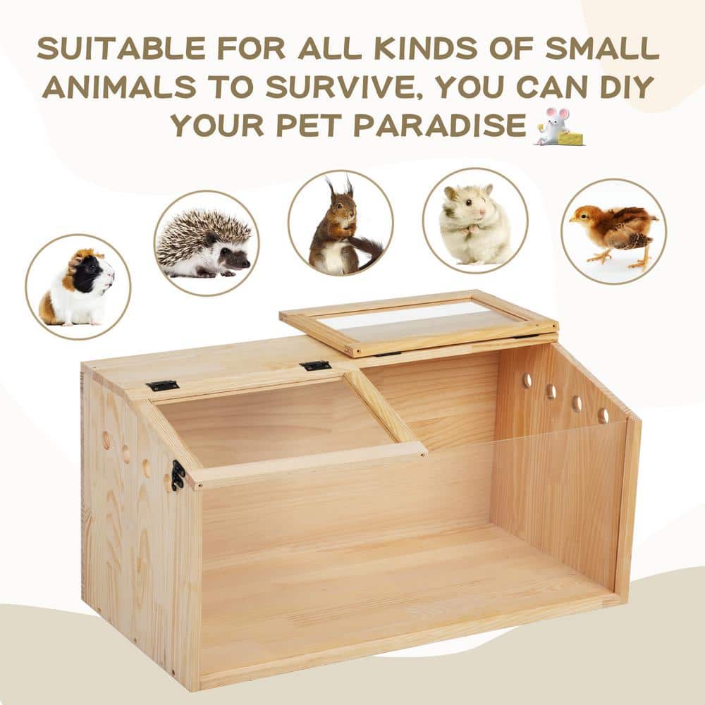 Natural Pinewood Hamster Cage with Acrylic Roof and Panels