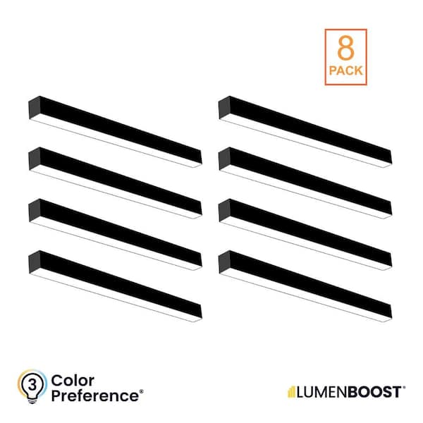 8-Pack 4 ft. Integrated LED Black Strip Light Fixture Architectural Linear Adjustable CCT Lumen Boost Uplight Feature