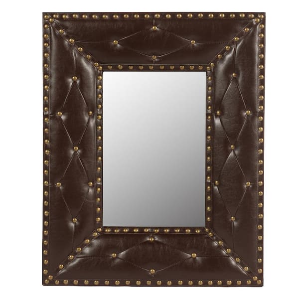 FAMYYT 21 in. W x 26 in. H Medium Rectangular PU Covered MDF Framed Wall Bathroom Vanity Mirror in Brown