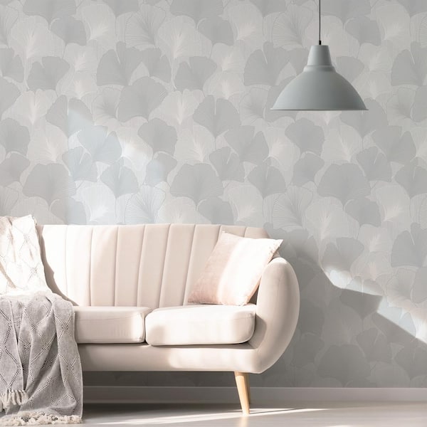 Ginkgo Leaves Silver Wallpaper