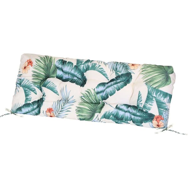 cenadinz 1-Piece Rectangle Outdoor Bench Cushion in Green Leaf Waterproof with 10 in. Strap Length
