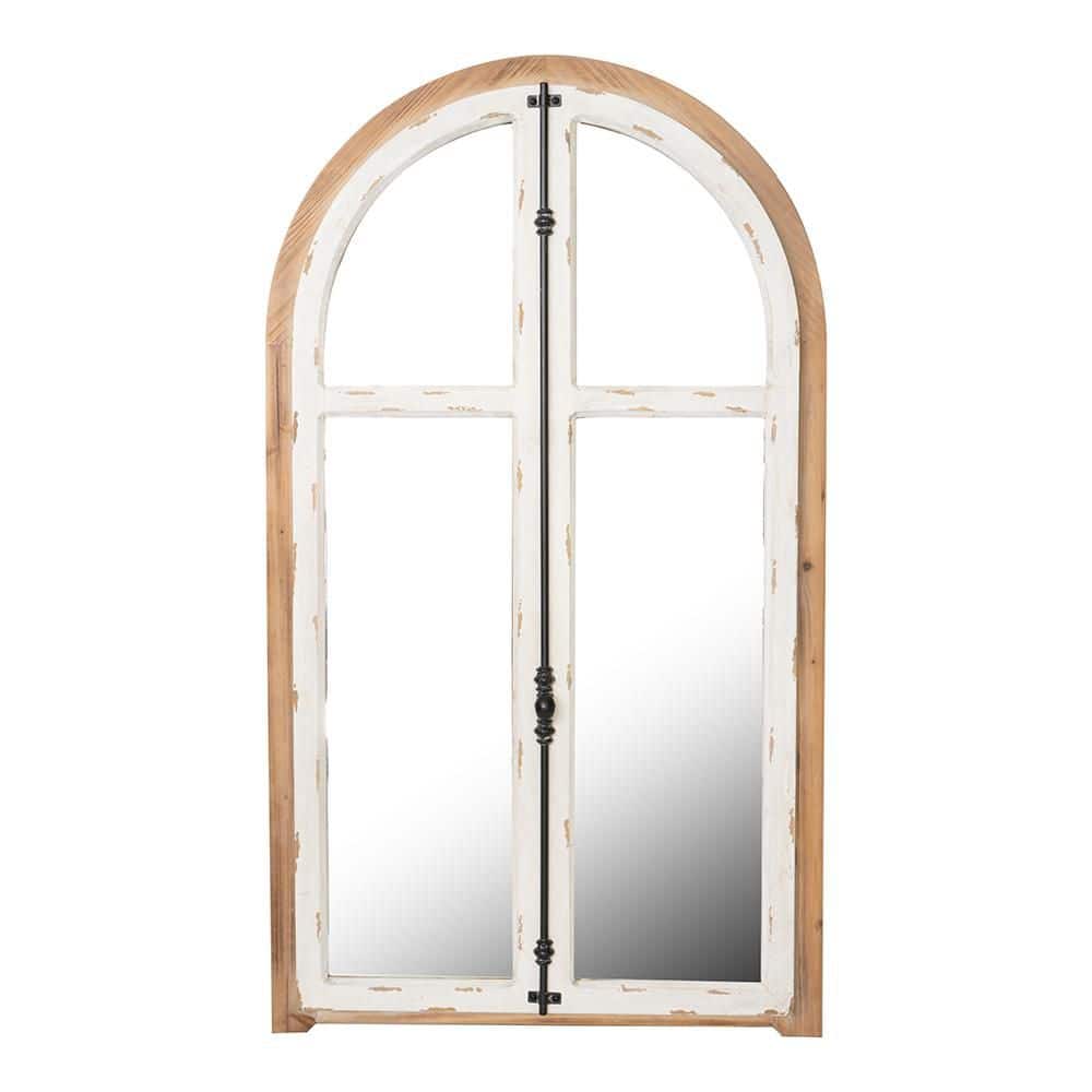 Brown Antique White 27.5 in. W x 48 in. H Farmhose Arch Wood Framed Mirror 