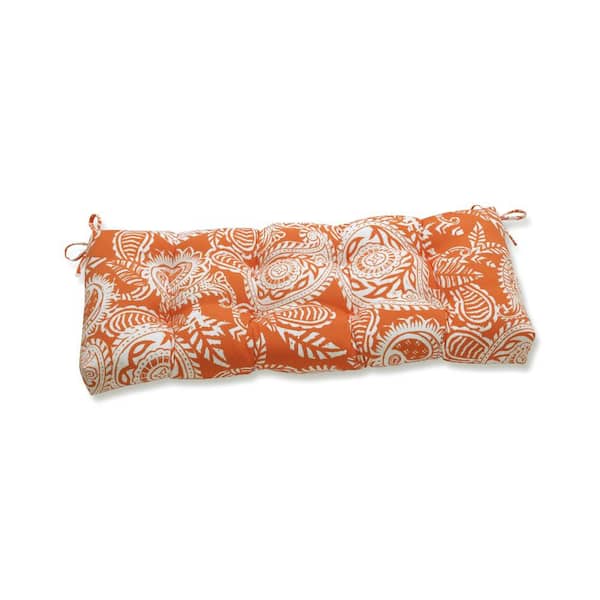 Pillow Perfect Paisley Rectangular Outdoor Bench Cushion in Orange/Ivory Addie
