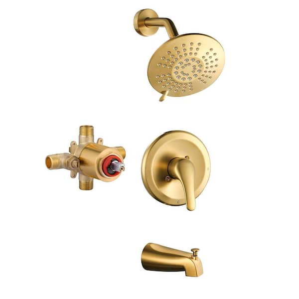 Single Handle 5-Spray Tub and Shower Faucet 2.2 GPM in. Spot Defense Brushed Gold Valve Included