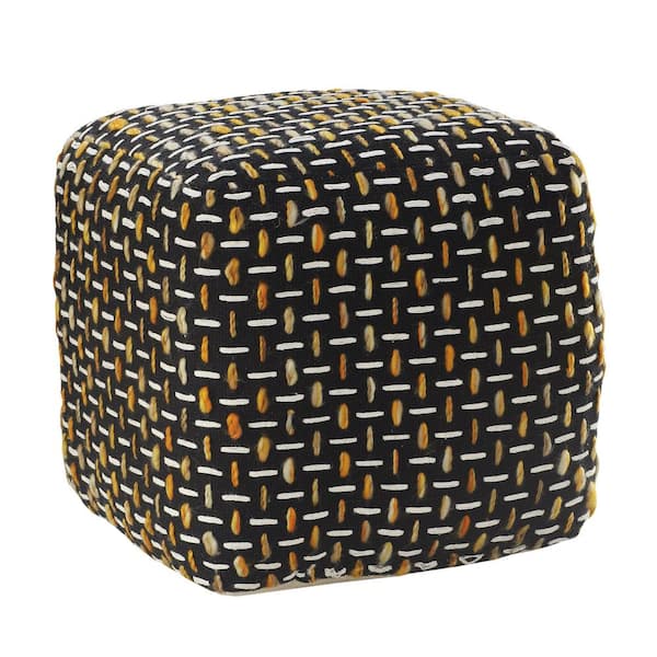 HomeRoots Amelia Black Polyester Square Cube Ottoman