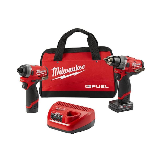 Milwaukee M12 FUEL 12V Lithium-Ion Brushless Cordless Hammer Drill and Impact Driver Combo Kit w/ 2 Batteries and Bag (2-Tool)