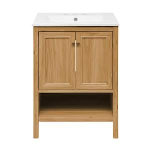 Chateau 24 in. W  Natural Oak Bathroom Vanity in White with 3-Hole Ceramic Sink Top